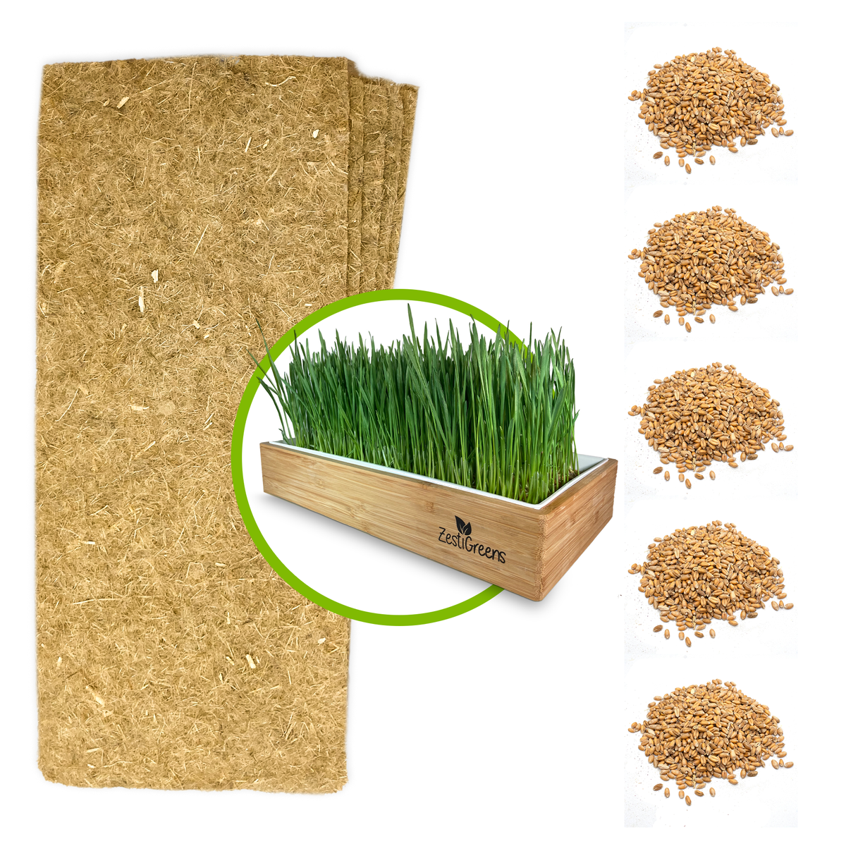 Organic Wheatgrass Self Watering Kit Refill Mats & Seeds for 5 Crops. (Refill Kits)