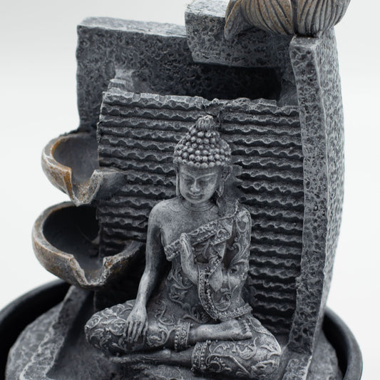Tabletop Water Feature - 19x19x28cm - Buddha, Lotus Flower Cascading Potsx
