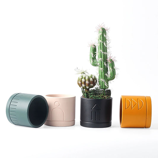 Geometric Line Flower Pot Cement Silicone Mold Flower Pot