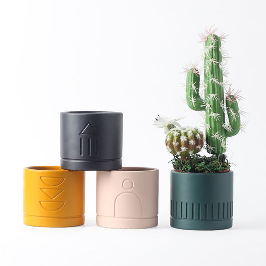 Geometric Line Flower Pot Cement Silicone Mold Flower Pot
