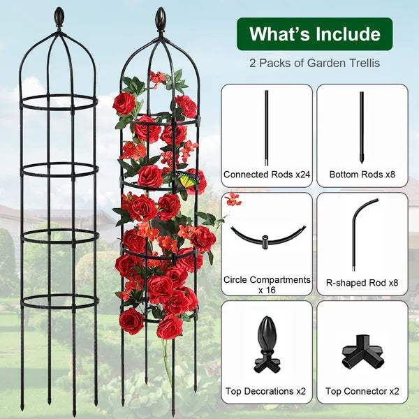 2 Packs Garden Obelisk Trellis Rustproof Climbing Plant Trellis 5.9FT Plants Tower For Climbing Plants Flower Vegetable Vine.