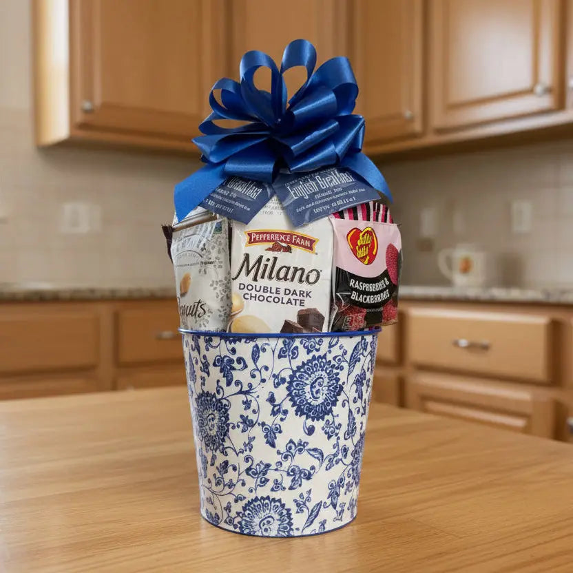 Blue Floral Gourmet Snack Tin