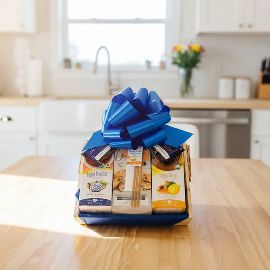 Jenny's Small  Tea Gift Tray - Gourmet Tea & Treats Gift Basket with Handmade USA Wooden Tray