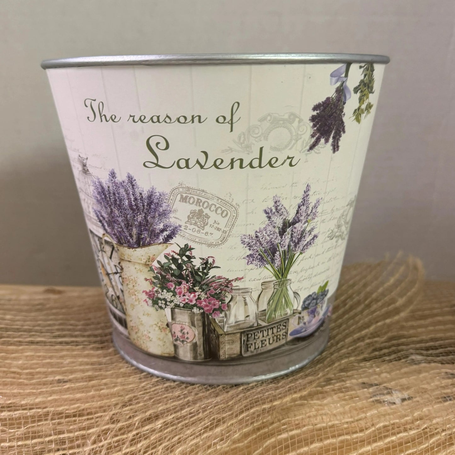 Jenny's Floral Gift Basket - Lavender Metal Basket with Gourmet Treats