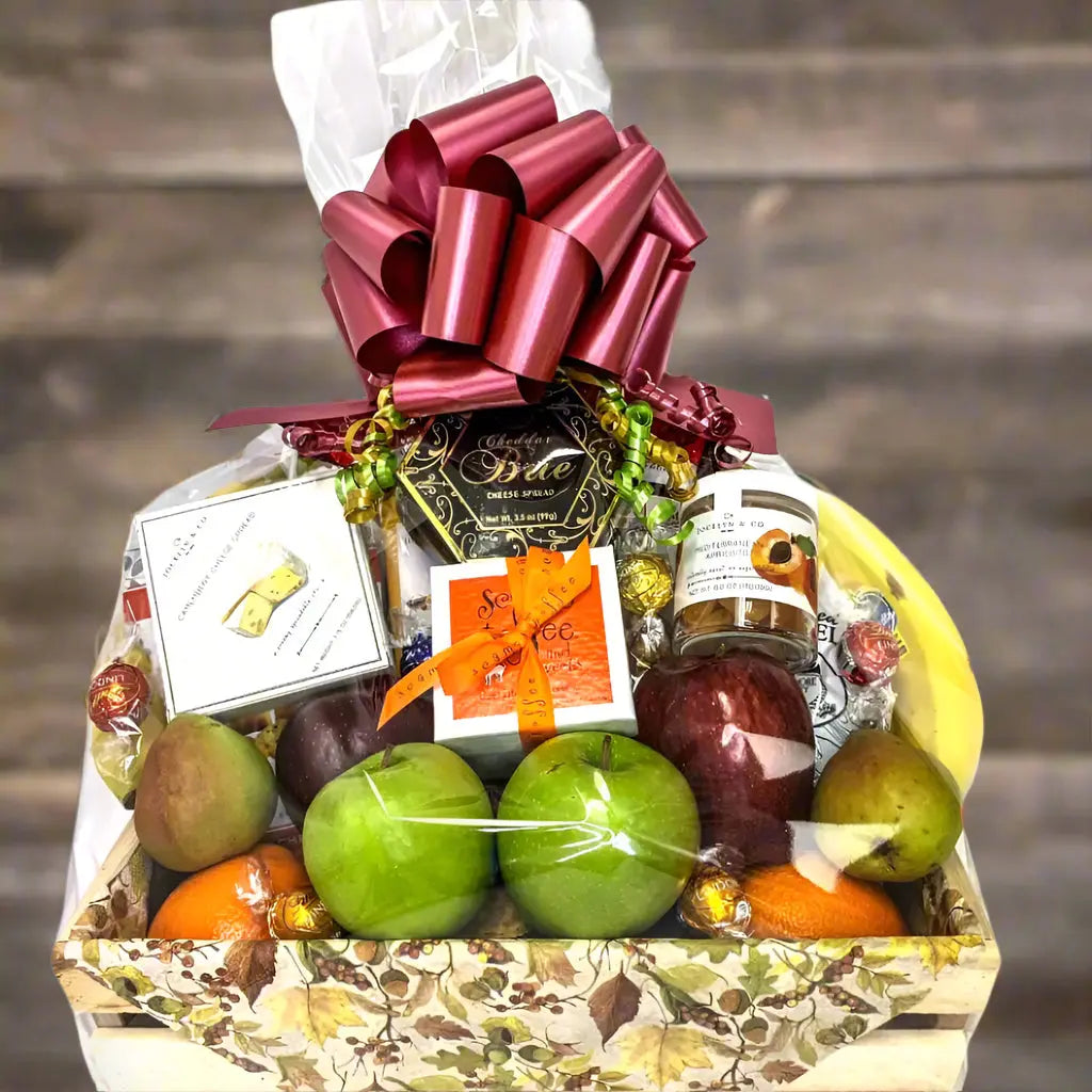 Bountiful Fresh Fruit & Gourmet Gift Basket in Rustic Wooden Crate