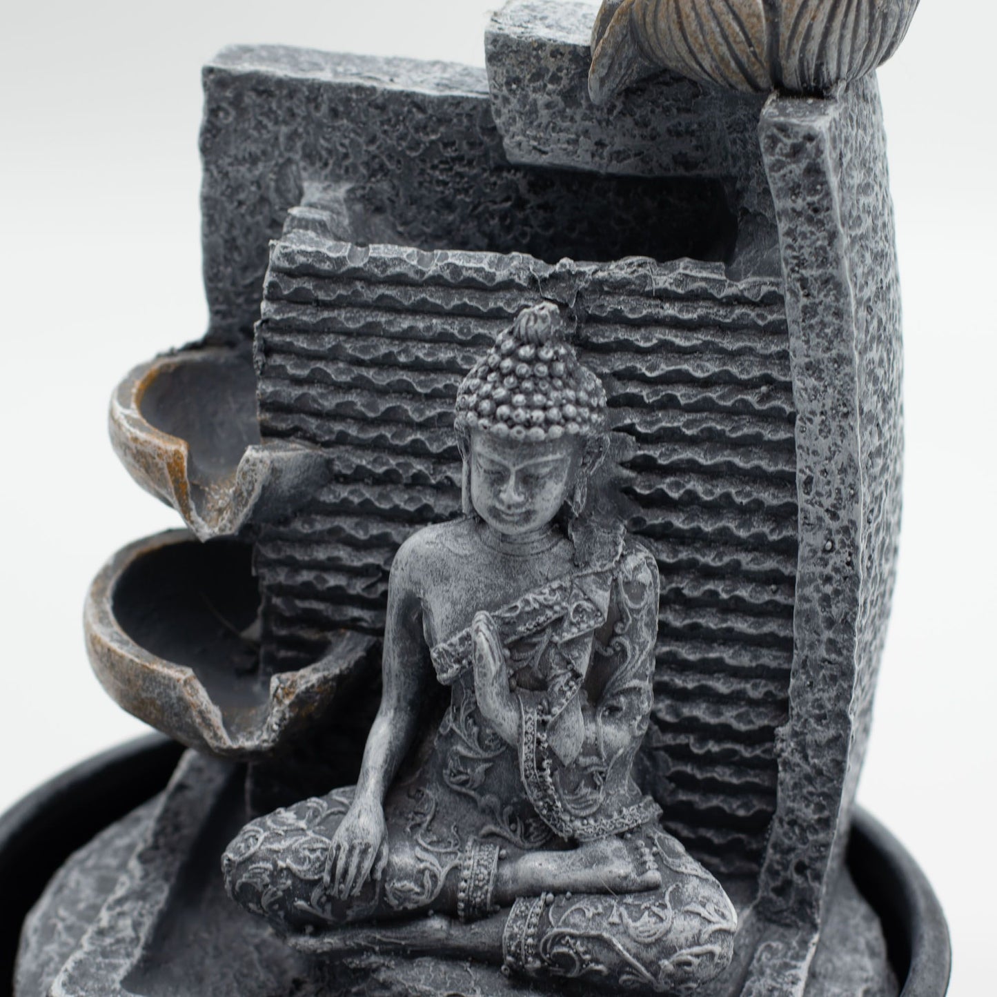 Tabletop Water Feature - 19x19x28cm - Buddha, Lotus Flower Cascading Potsx