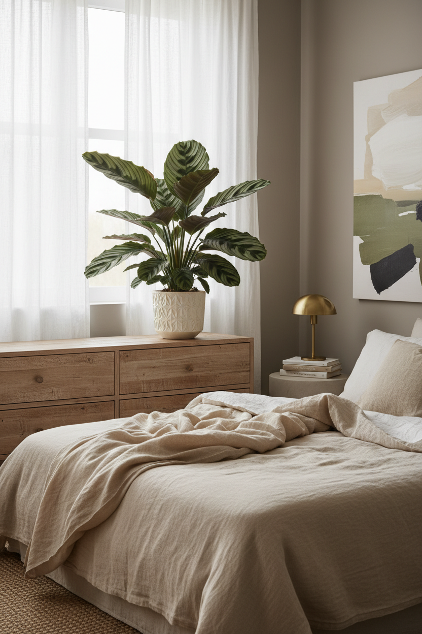 Calathea 'Beauty Star in  a beautiful  bedroom